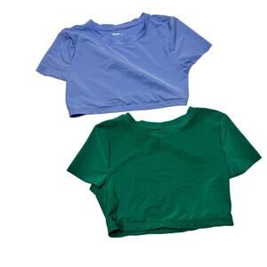 Aerie Crop Tee Duo in Lavender Blue and Emerald Green